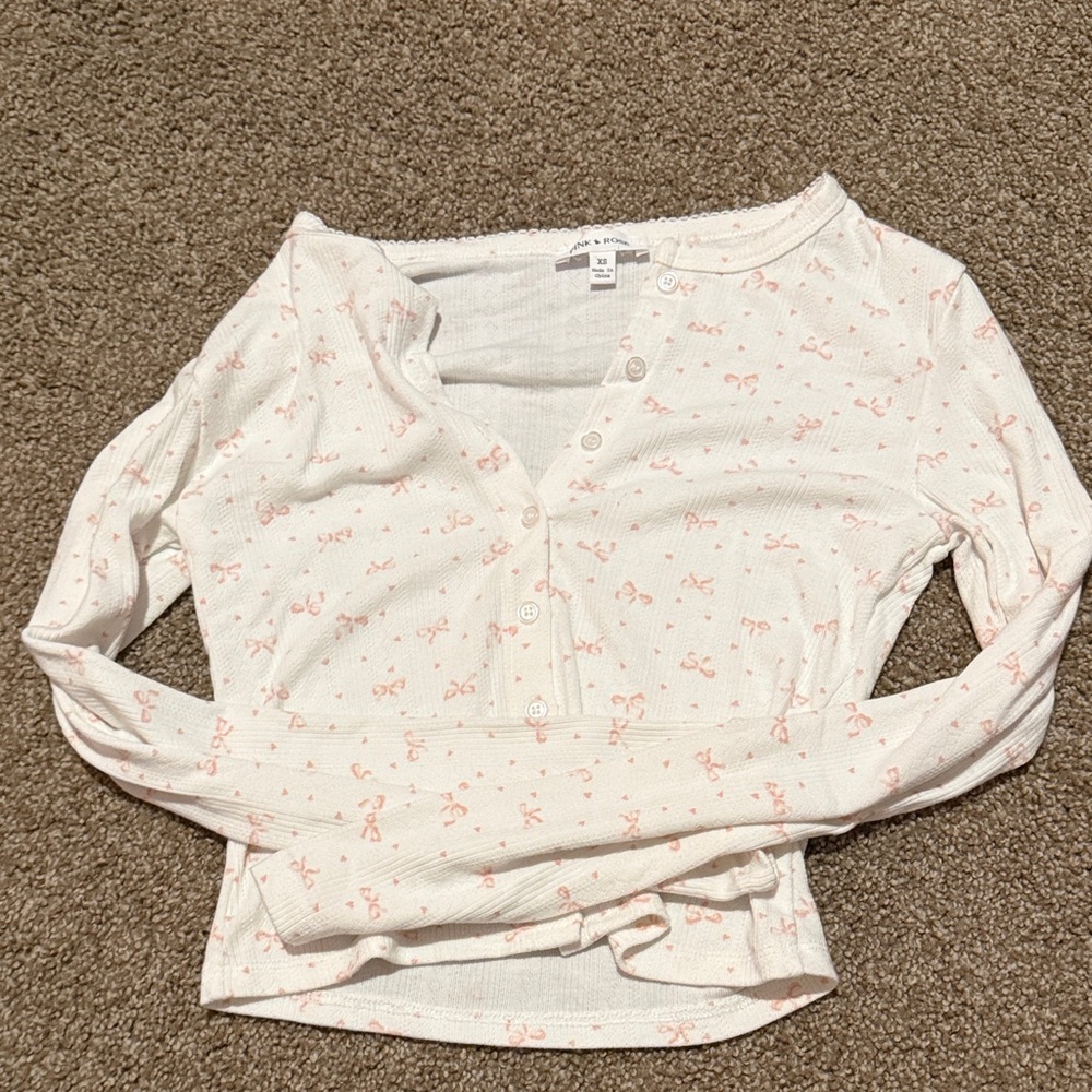 Women's White and Pink Button-Up Top